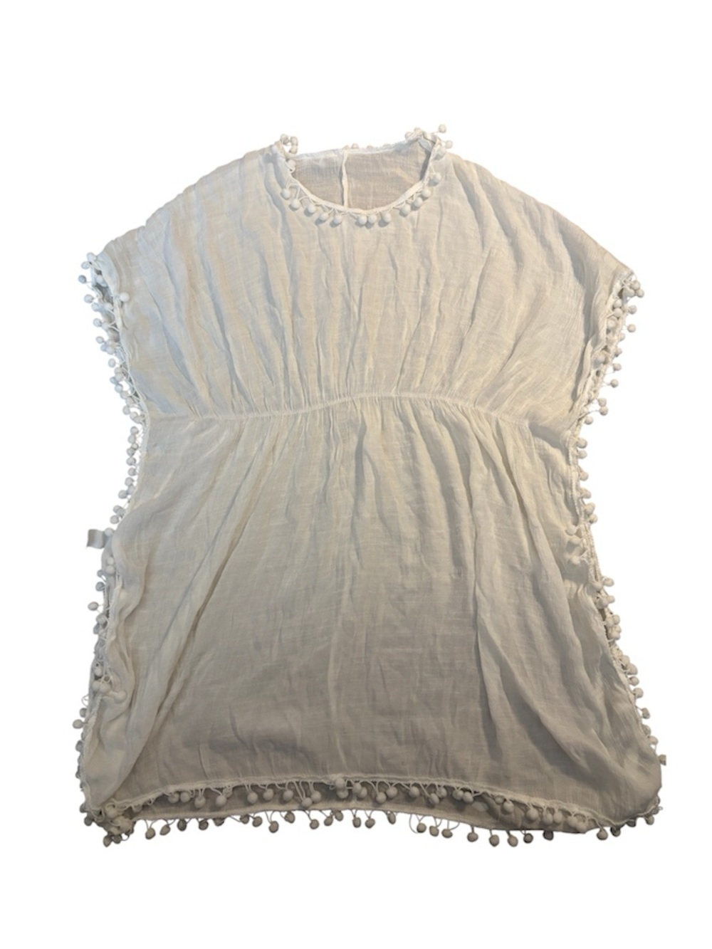 SHEIN White Pom-Pom Trim Cotton Tunic